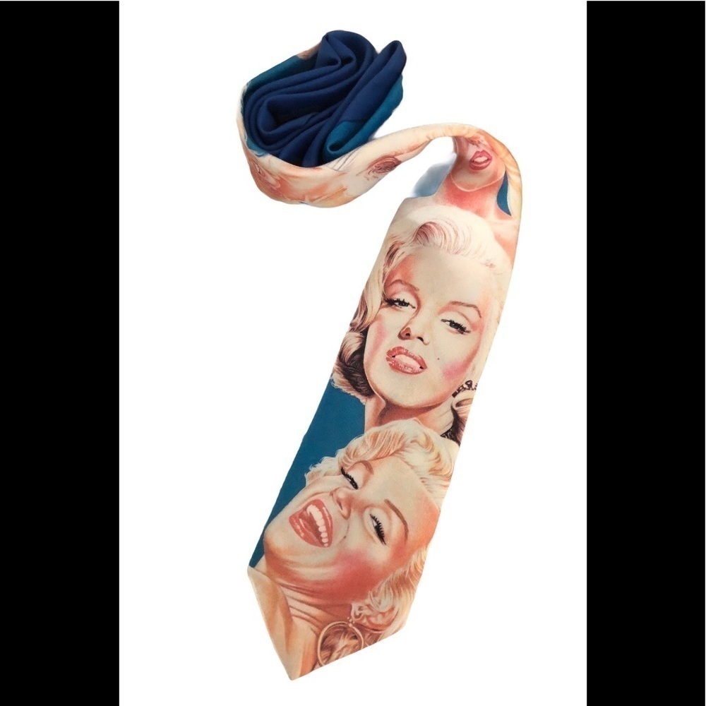 VTG Ralph Marlin Novelty Neck Tie Shades Of Marilyn 1991 Blue